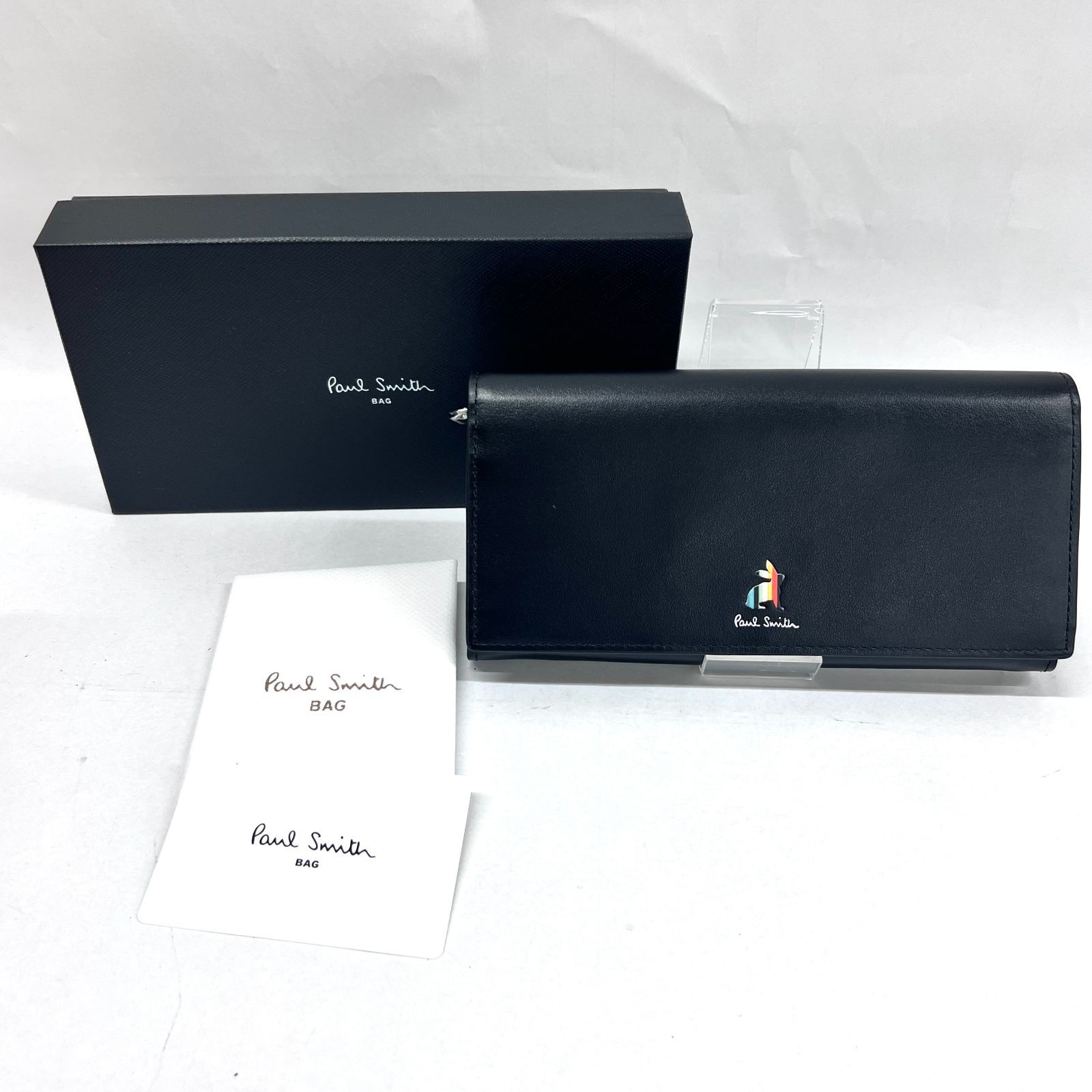 SD8142 新品未使用！ Paul Smith ポールスミス マーケトリーストライプラビット 二つ折り長財布 ロングウォレット BPW587-10 ブラック レザー