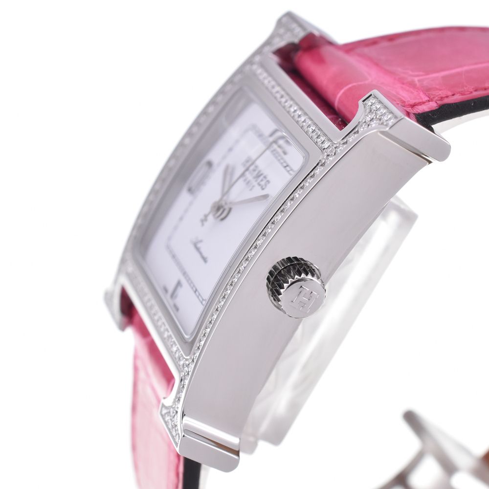 値下 エルメス HERMES HH3.530.131 Hウォッチ ダイヤモンドベゼル 自動巻き レディース 極美品 箱・保証書付き □#144574