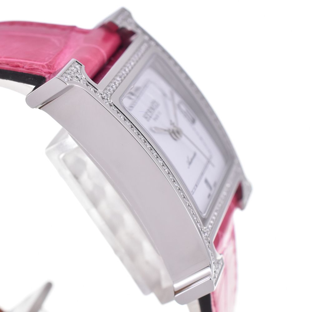 値下 エルメス HERMES HH3.530.131 Hウォッチ ダイヤモンドベゼル 自動巻き レディース 極美品 箱・保証書付き □#144574