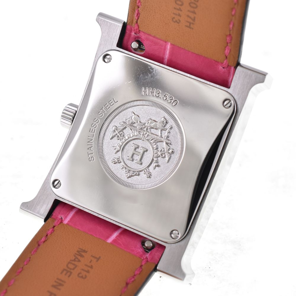 値下 エルメス HERMES HH3.530.131 Hウォッチ ダイヤモンドベゼル 自動巻き レディース 極美品 箱・保証書付き □#144574