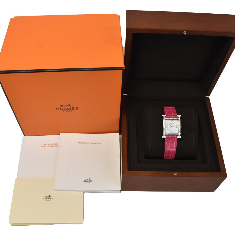 値下 エルメス HERMES HH3.530.131 Hウォッチ ダイヤモンドベゼル 自動巻き レディース 極美品 箱・保証書付き □#144574