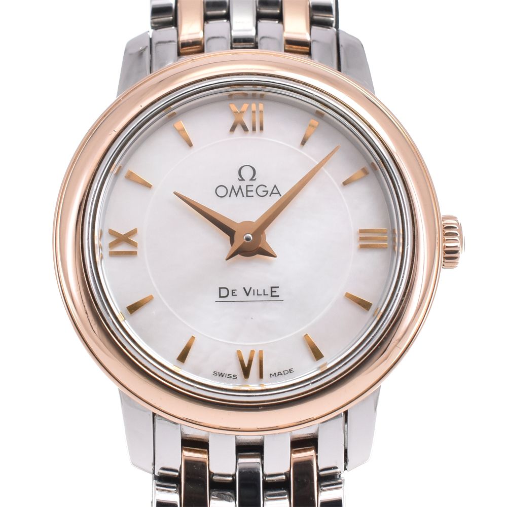 値下 オメガ OMEGA 424.20.24.60.05.002 デビル プレステージ SS/K18RG シェル クォーツ レディース 良品 □#144668