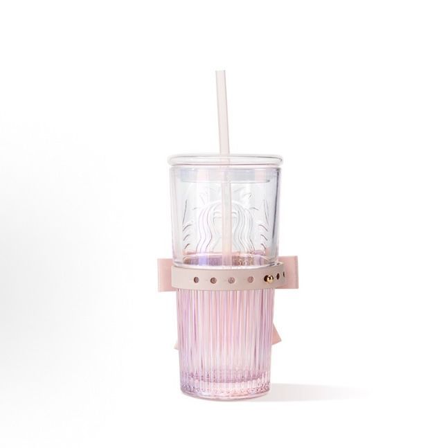 【即納】海外限定 Starbucks スターバックス リボン結び ガラスストロータンブラー 550ml ピンク クリアカップ ストロー付き