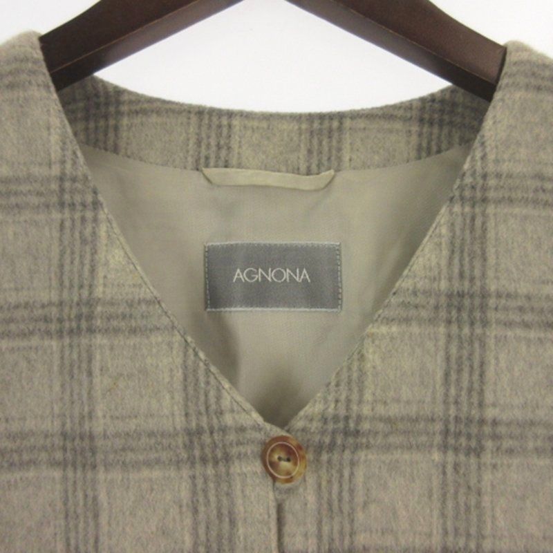 アニオナ AGNONA セットアップ ベスト パンツ チェック カシミヤ グレー 48 ■GY47