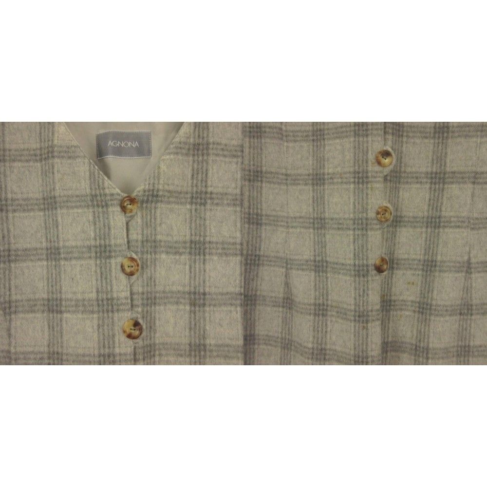 アニオナ AGNONA セットアップ ベスト パンツ チェック カシミヤ グレー 48 ■GY47