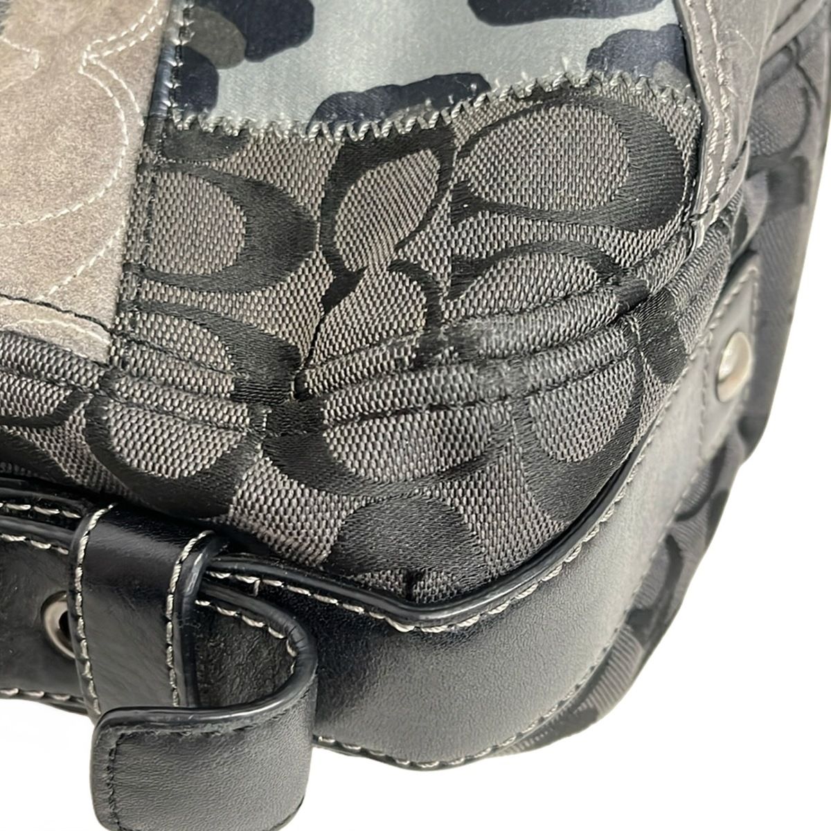 COACH(コーチ) ショルダーバッグ美品 トーナル パッチワーク ゾーイ 12901 ダークグレー×黒×マルチ 豹柄/型押し加工 レザー COACH(コーチ) ショルダーバッグ美品 トーナル パッチワーク ゾーイ 12901 ダークグレー×黒×マルチ 豹柄/型押し加工 レザー