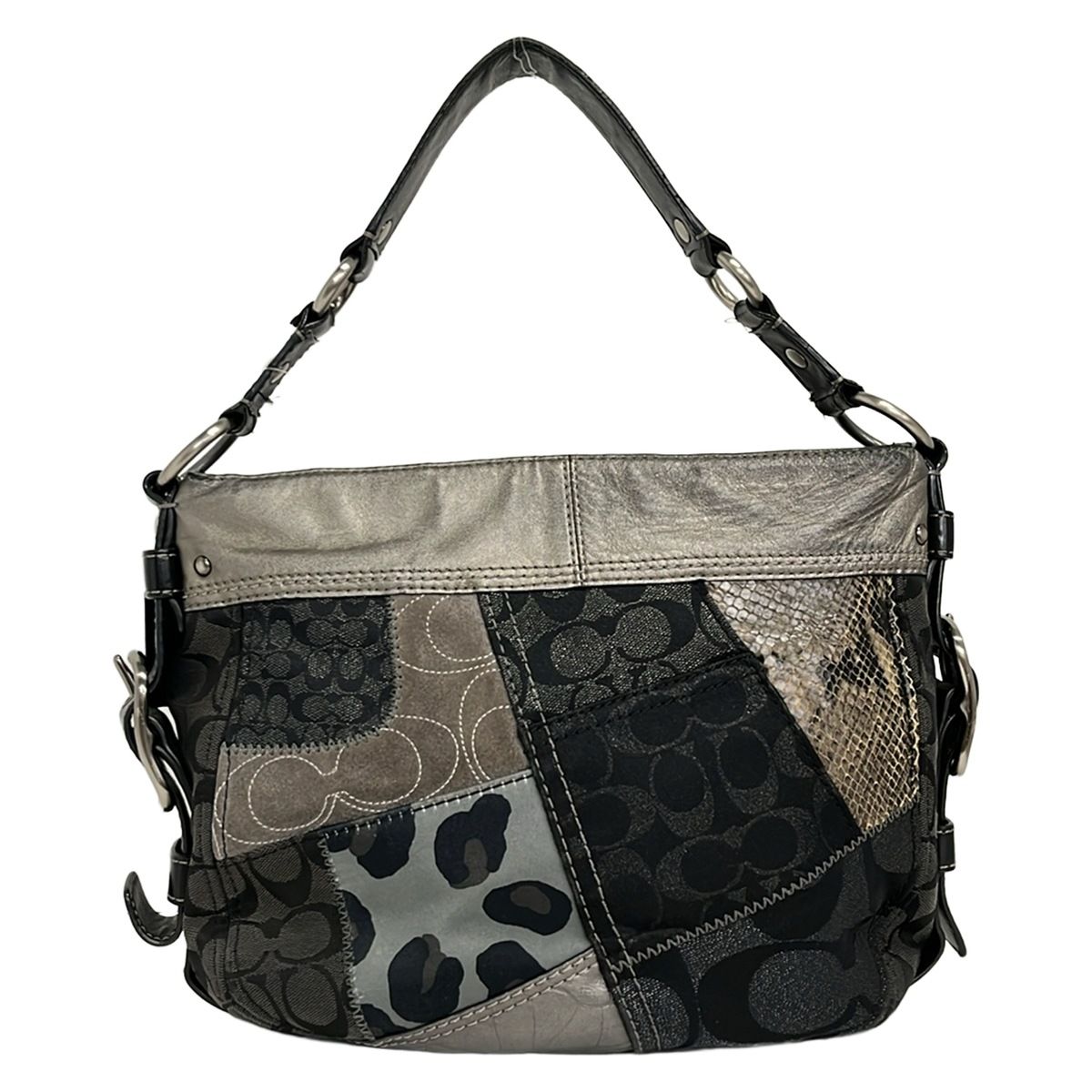 COACH(コーチ) ショルダーバッグ美品 トーナル パッチワーク ゾーイ 12901 ダークグレー×黒×マルチ 豹柄/型押し加工 レザー COACH(コーチ) ショルダーバッグ美品 トーナル パッチワーク ゾーイ 12901 ダークグレー×黒×マルチ 豹柄/型押し加工 レザー