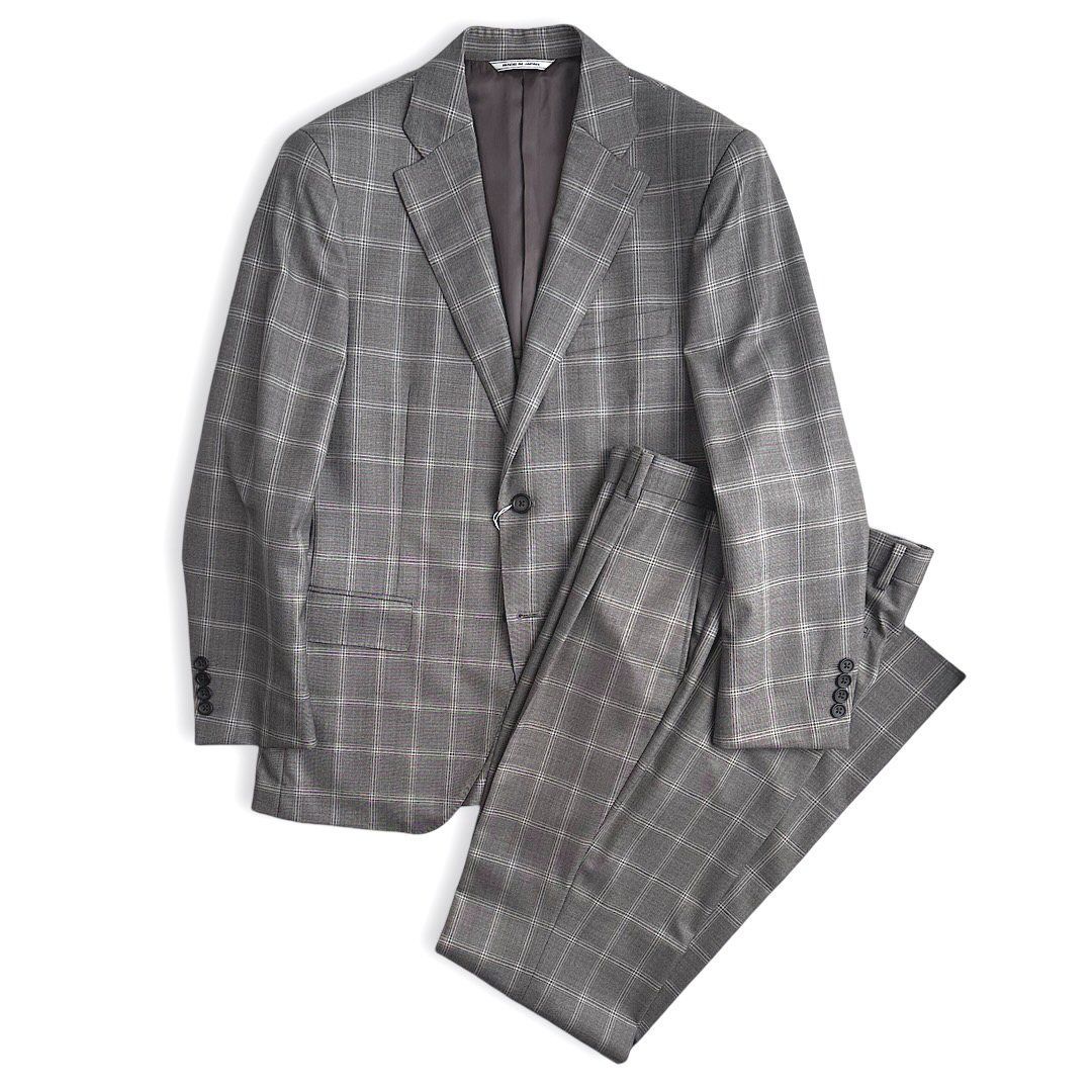 新品 D'URBAN ダーバン AB6 ウィンドペンチェック スーツ 定価110,000円 春夏 ベージュ 日本製 ワンタック ビジネス セットアップ