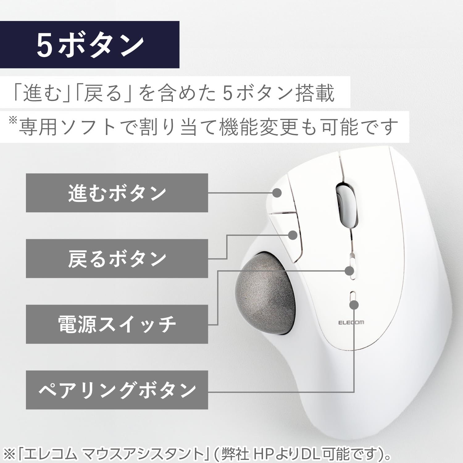 エレコム ワイヤレス トラックボールマウス Bluetooth IST ベアリング支持 親指操作 36mmボール 5ボタン Windows Mac Chromebook ホワイト M-IT11BRWH [ホワイト] [ベアリング] [Bluetooth]