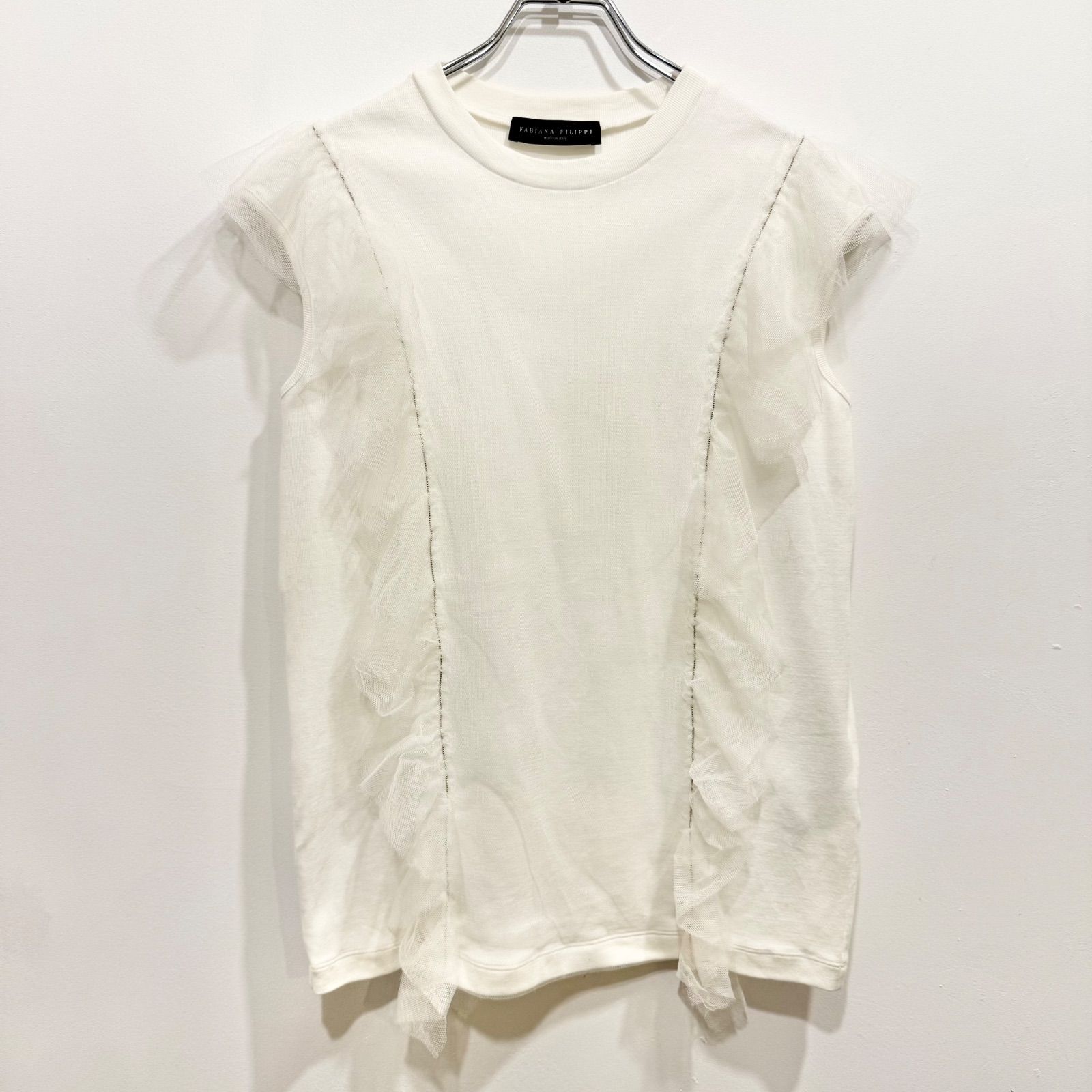 FABIANA FILIPPI チュールフリル付き トップス プルオーバー カットソー ノースリーブ イタリア製【送料込み】