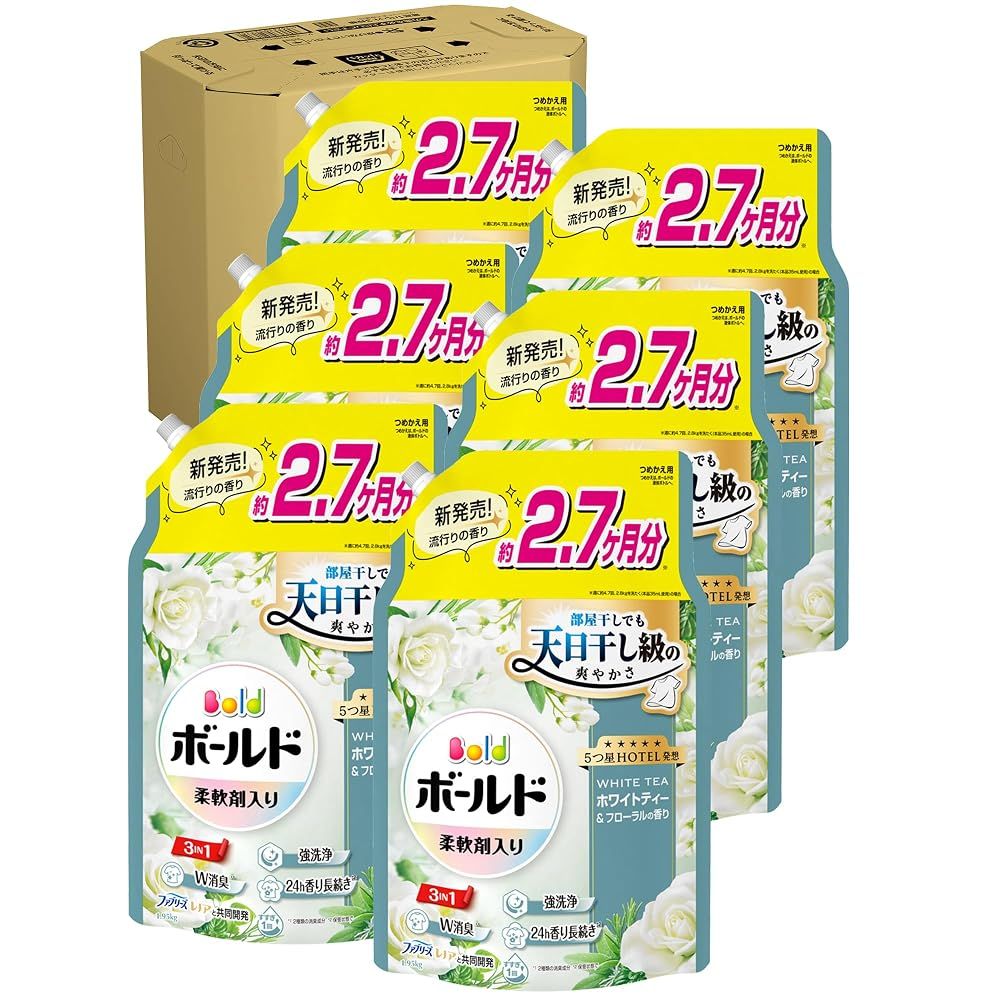 ボールド 液体【ケース品】大容量 1950g×6袋 ホワイトティー&フローラルの香り 柔軟剤入り 洗濯洗剤 詰め替え