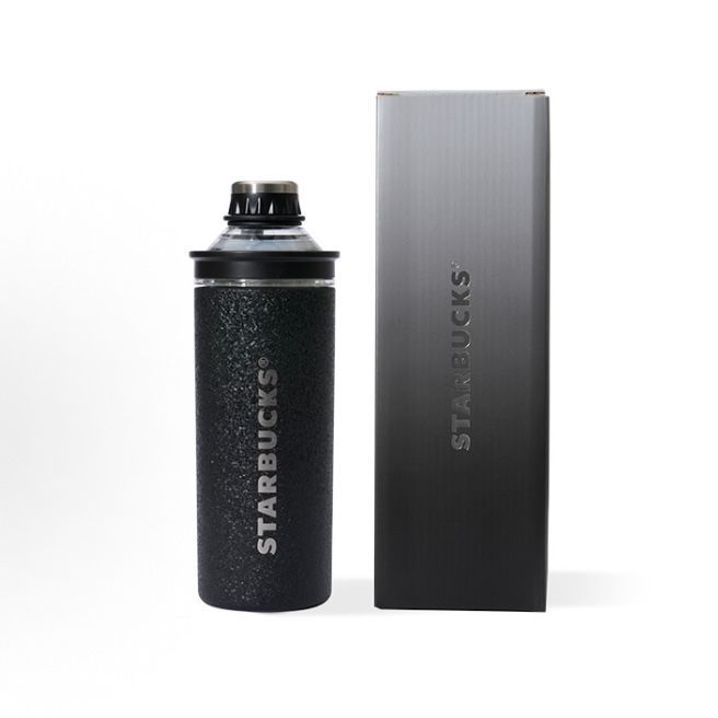 【即納】海外限定 Starbucks スターバックス ブラック×シルバー ステンレスボトル 577ml 大容量 保温保冷 水筒 携帯ボトル ギフトボックス付き