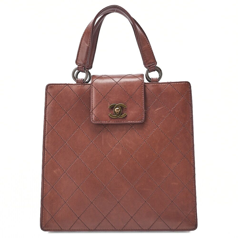 CHANEL シャネル 　ラムスキン 　マトラッセ　ビコローレ 　ハンドバッグ　ブラウン（ゴールド金具）レディース【中古】【送料無料】
