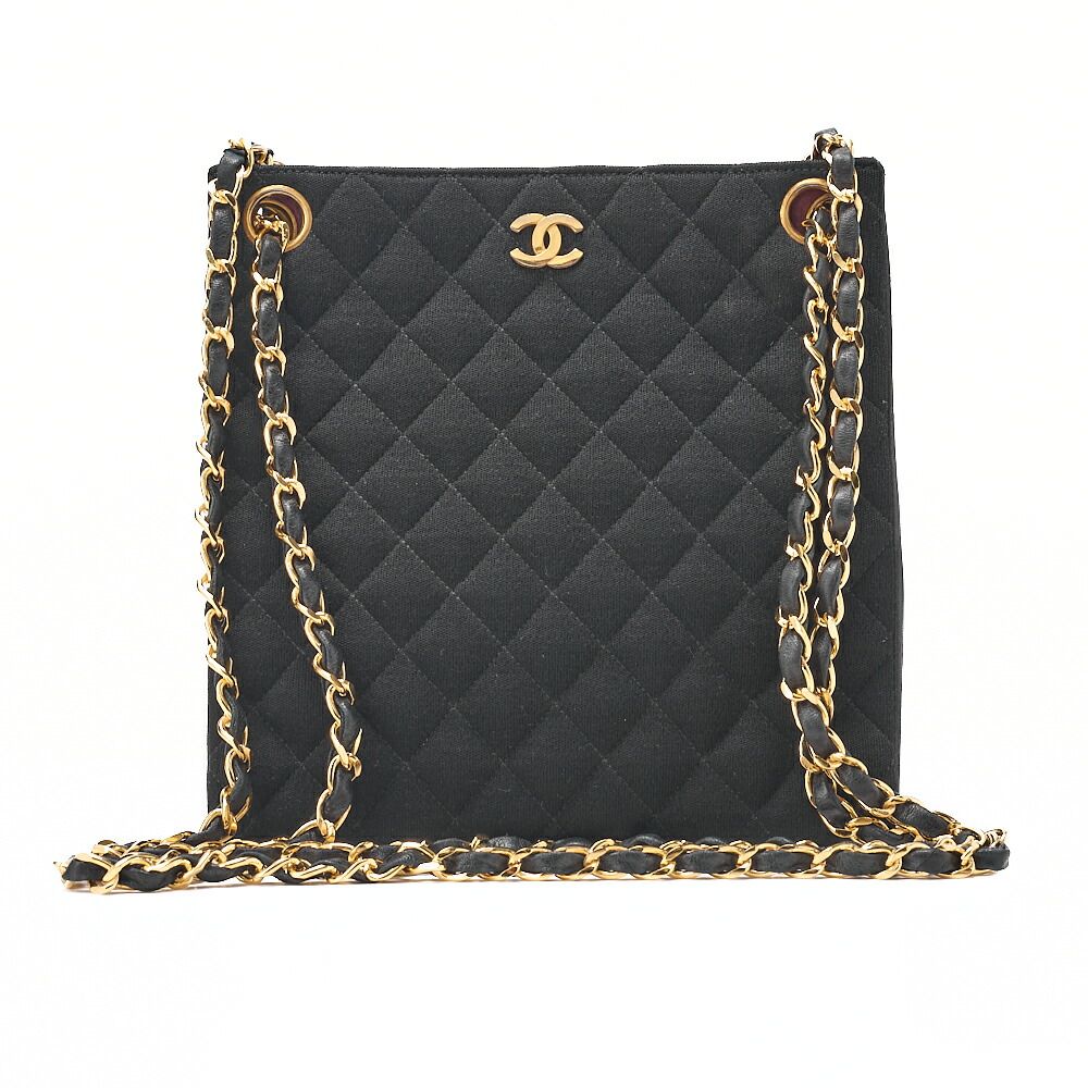 CHANEL シャネル 　ラムスキン×コットン　マトラッセ　ココマーク　ダブルチェーンショルダーバッグ　黒（ゴールド金具）【中古】【送料無料】
