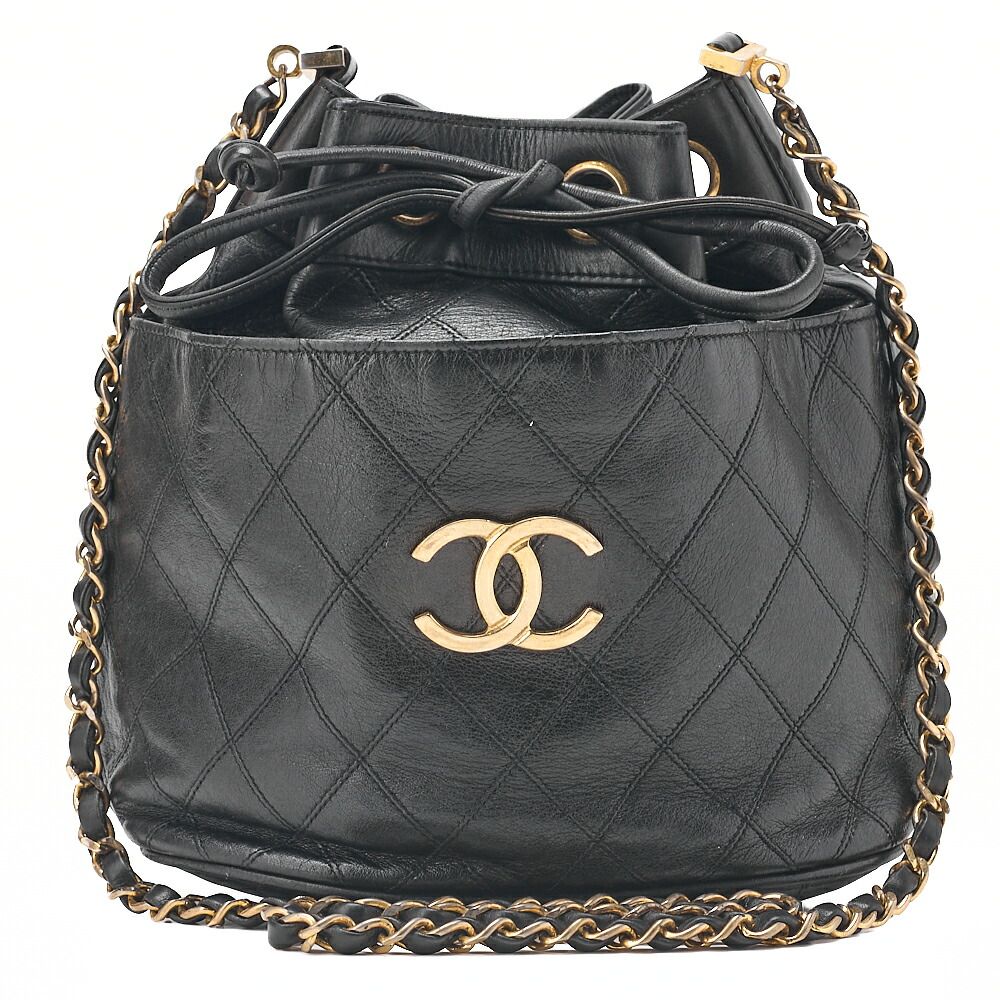 CHANEL　シャネル　ラムスキン　マトラッセ　ビコローレ　巾着型　チェーンショルダー　黒　（ゴールド金具） レディースバッグ　チェーンリュック　レディースチェーン　リュック　ハイブランド【中古】【送料無料】