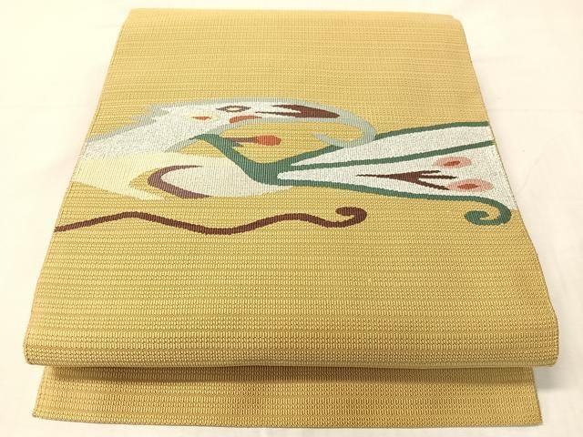 平和屋着物●八寸名古屋帯　綴れ　抽象文　銀糸　正絹　逸品　CABJ0468vp