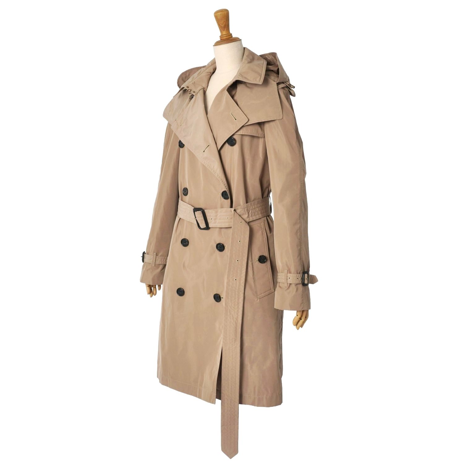 【極美品】バーバリー　トレンチコート　ロング丈　ベルト付き　ベージュ　L相当 極美品 バーバリー BURBERRY フード付き トレンチコート ポリエステル