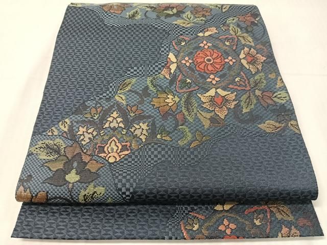 平和屋着物●本場筑前博多織　八寸名古屋帯　道長更紗文　正絹　逸品　CABJ0471vp
