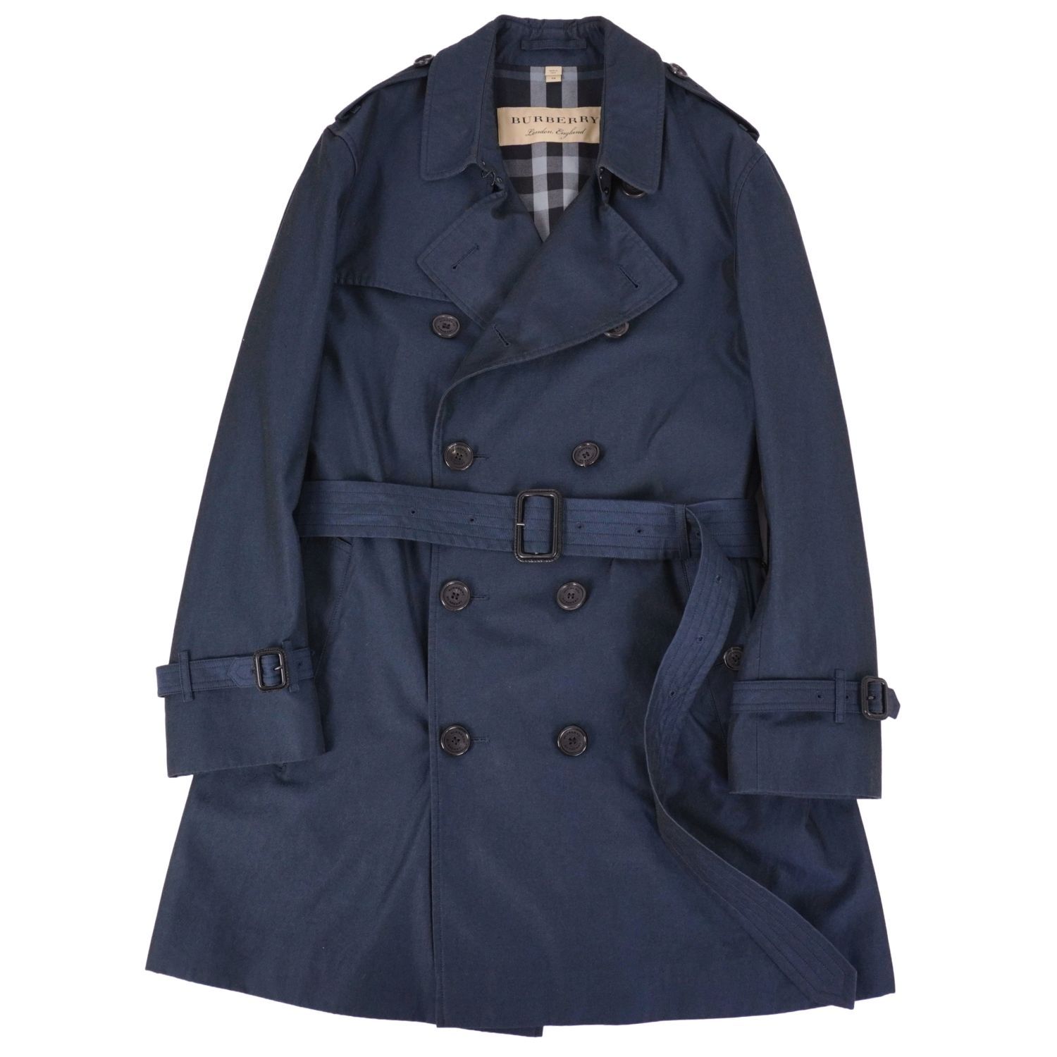 【美品】BURBERRY コットン トレンチコート ネイビー 50サイズ 英国製 極美品 バーバリー BURBERRY コート トレンチコート コットン100