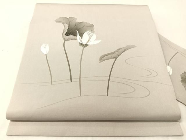 平和屋着物●内山晴祥　手描き　塩瀬　九寸名古屋帯　蓮　金彩　正絹　逸品　CABJ0479vp