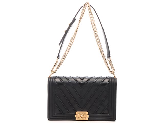 CHANEL シャネル ボーイシャネル28 マルチレザーVステッチ チェーンショルダー ショルダーバッグ レザー ﾌﾞﾗｯｸ/GP レディース【中古】472 241,973円