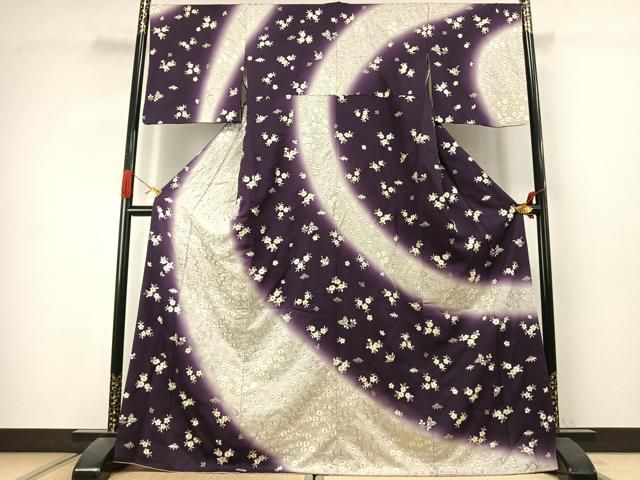 平和屋着物●訪問着　総刺繍　草花文　暈し染め　金糸　ロング丈　正絹　逸品　AABK1030fy