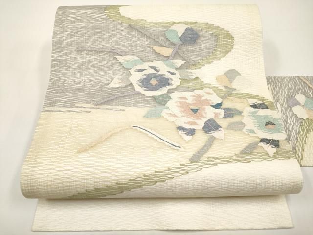 平和屋着物＊夏物　九寸名古屋帯　すくい織　枝花文　銀糸　正絹　逸品　未使用　CABI8634tx