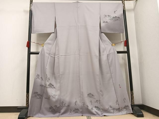 平和屋着物●訪問着　作家物　手描き　鳥獣戯画　暈し染め　正絹　逸品　未使用　AABK0305ph