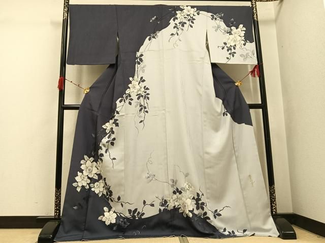 平和屋着物●華道家　假屋崎省吾プロデュース　きものの世界　訪問着　枝花シルエット　金銀彩　ロング丈　正絹　逸品　AABK0307ph