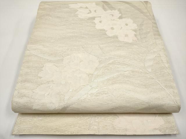 平和屋着物＊夏物　六通柄袋帯　草花文　銀糸　正絹　逸品　CABI8706tx
