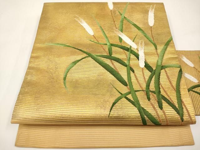 平和屋着物＊夏物　九寸名古屋帯　草木文　金糸　正絹　逸品　CABI8722tx