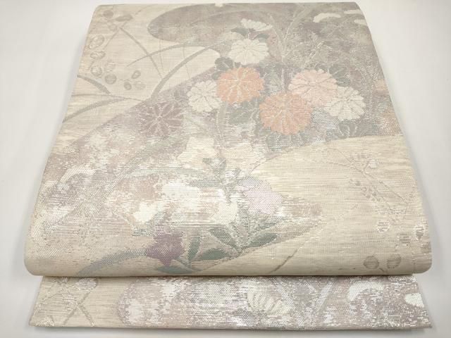 平和屋着物＊夏物　六通柄袋帯　秋草文　銀糸　正絹　逸品　CABI8735tx