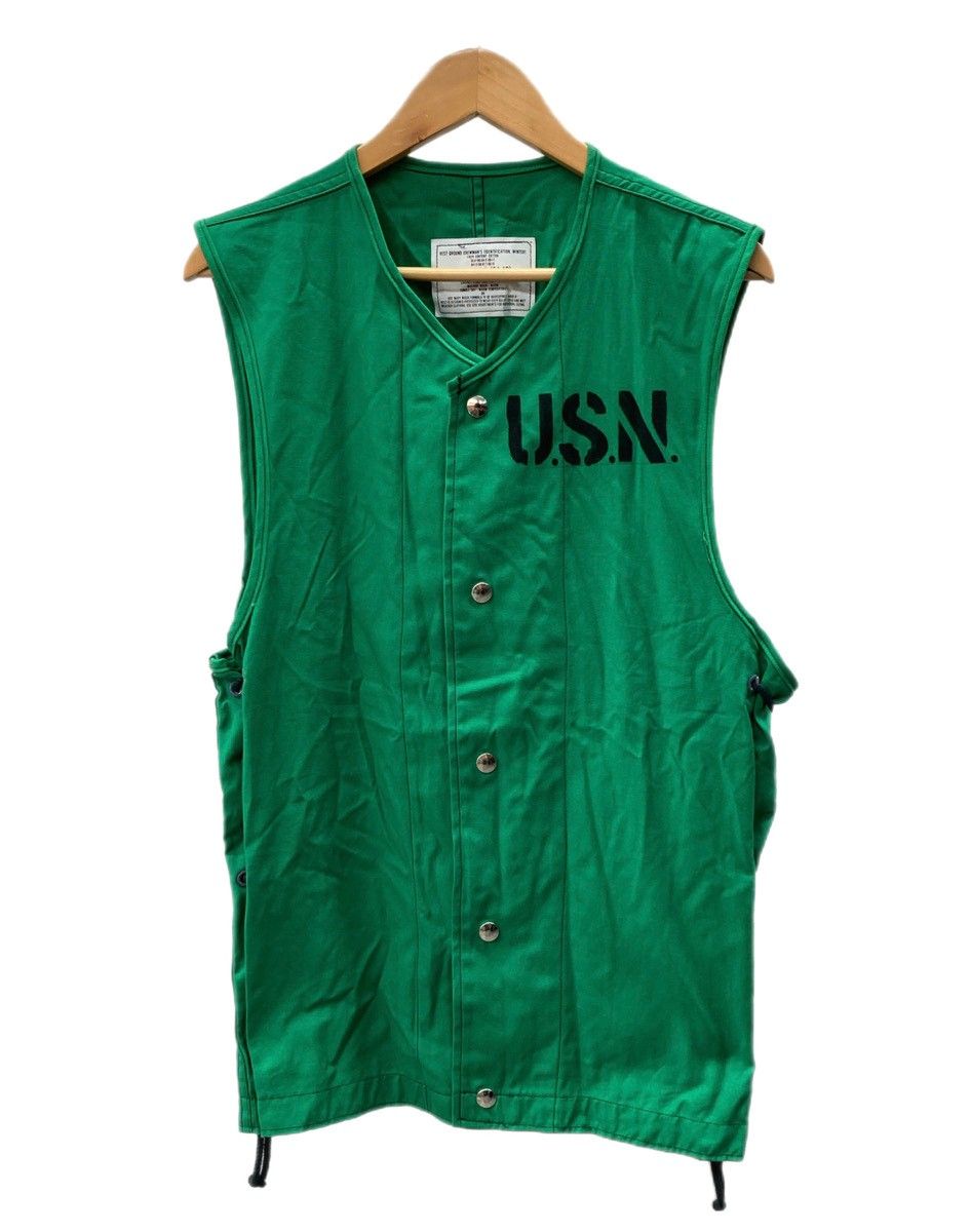 ミリタリー Military 80s 80年代 US VAVY Ground Crewmans Vest アメリカ軍 グランドクルーマンベスト 緑 S/M ベスト ロゴ グリーン 104MT-3321