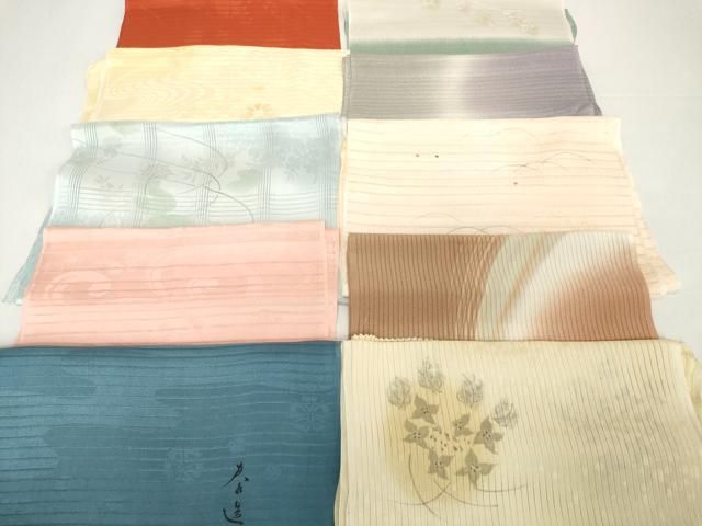 平和屋着物＊夏物　螺鈿作家　甲斐泰造　和装小物　帯揚げ10枚セット　絽 縦絽 絽縮緬　桔梗地紋 芝 蓮　金銀彩　逸品　DABH2425zzz