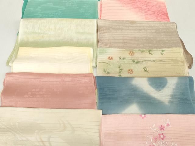 平和屋着物＊夏物　和装小物　帯揚げ10枚セット　絽 縦絽　刺繍　花唐草 芝撫子 萩地紋 朝顔 蝶　逸品　DABH2436zzz
