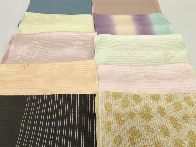 平和屋着物*夏物 和装小物 帯揚げ10枚セット 絽 縦絽 絽縮緬 間道 霞 萩 桔梗 流水地紋 菊地紋 銀彩 逸品 DABH2438zzz