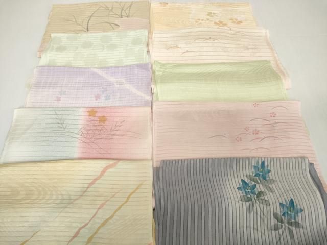 平和屋着物＊夏物　和装小物　帯揚げ10枚セット　絽 縦絽 絽縮緬　絞り　露芝 芒 流水撫子 雪輪重ね地紋 籬桔梗　金彩　逸品　DABH2442zzz
