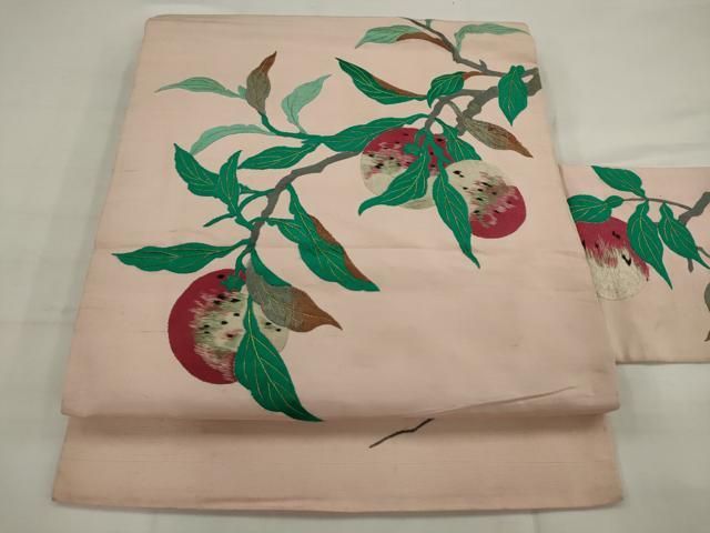 平和屋着物●アンティーク　大正ロマン　九寸名古屋帯　総手刺繍　成り物　金糸　正絹　逸品　AABJ7111pf