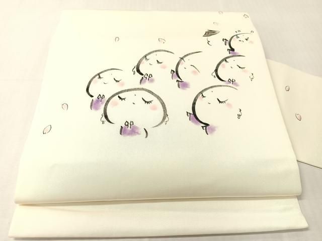 平和屋着物●塩瀬　九寸名古屋帯　手描き　人物文　正絹　逸品　CABJ0422vp