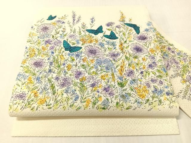 平和屋着物●九寸名古屋帯　手描き　花蝶文　正絹　逸品　CABJ0431vp