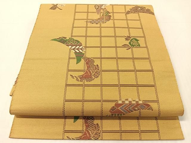 平和屋着物●本場筑前博多織　八寸名古屋帯　雪芝兎文　正絹　逸品　CABJ0435vp