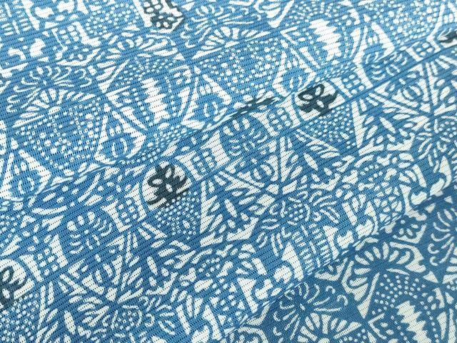 平和屋着物＊夏物　小紋　絽　藍　型染　抽象花文　正絹　逸品　DABH0253op