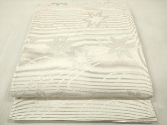 平和屋着物＊夏物　六通柄袋帯　流水芝楓文　生成り色　正絹　逸品　DABF0462ea