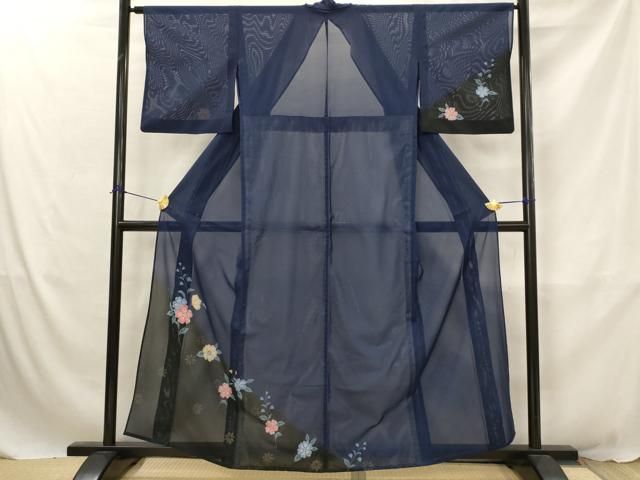 平和屋着物＊夏物　訪問着　絽　舞花文　暈し染め　金彩　洗える着物　AABJ8804st