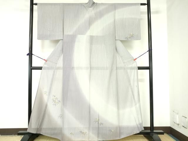 平和屋着物＊夏物　染色家　岸上純平　訪問着　紗　笹の葉文　伊と幸　暈し染め　銀彩　反端付き　正絹　逸品　DABH0257op