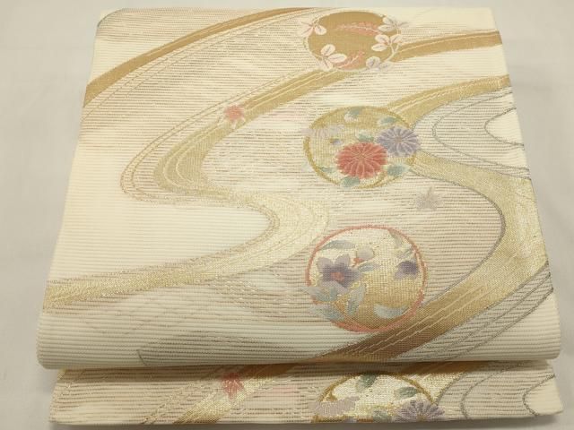 平和屋着物＊夏物　六通柄袋帯　流水花丸文　金銀糸　正絹　逸品　DABH1678cd