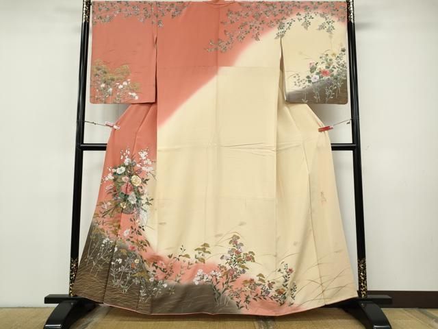 平和屋着物●英王室献上友禅作家　木下勝功　訪問着　刺繍　花籠文　暈し染め　金銀彩　正絹　逸品　CABH9923ut
