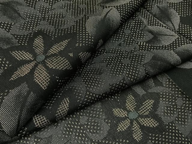 平和屋着物＊夏物　小紋　紗　草花尽くし　黒地　洗える着物　BAAX6868hj