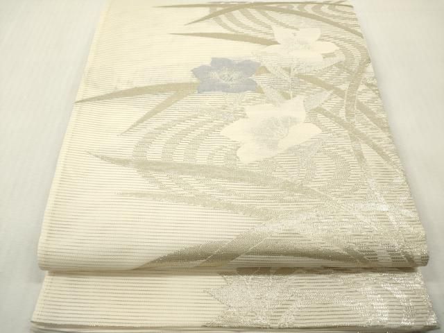 平和屋着物＊夏物　六通柄袋帯　流水桔梗文　金糸　正絹　逸品　DABF0434ea