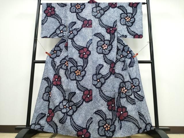 平和屋着物∴夏物　浴衣　有松鳴海絞り　舞花文　綿　逸品　CABJ0028ng